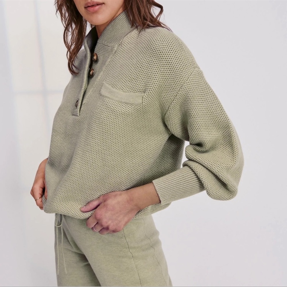 NWT Lunya Cozy Cotton Silk Pocket Henley Sweater in Soft Green